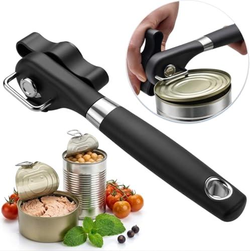 RICKUNCL Side Cut Can Opener Smooth Edge, Safety Can Opener with Durable Sharp Blade, Big & Soft Turn Knob & Comfortable Non-Slip Handle, Black