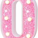 Pooqla Marquee Numbers Lights, Light Up Pink Numbers, Glitter Number Night Light Battery Powered Birthday Gift for Boys Girls Christmas Wedding Home Bar Party Decoration, Pink 0