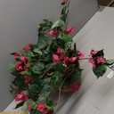 Nearly Natural Artificial Bougainvillea Hanging Flower Basket Faux Plant for Indoor Decoration with Brown Wicker Hanging Basket, 32"D x 32"W x 24"H