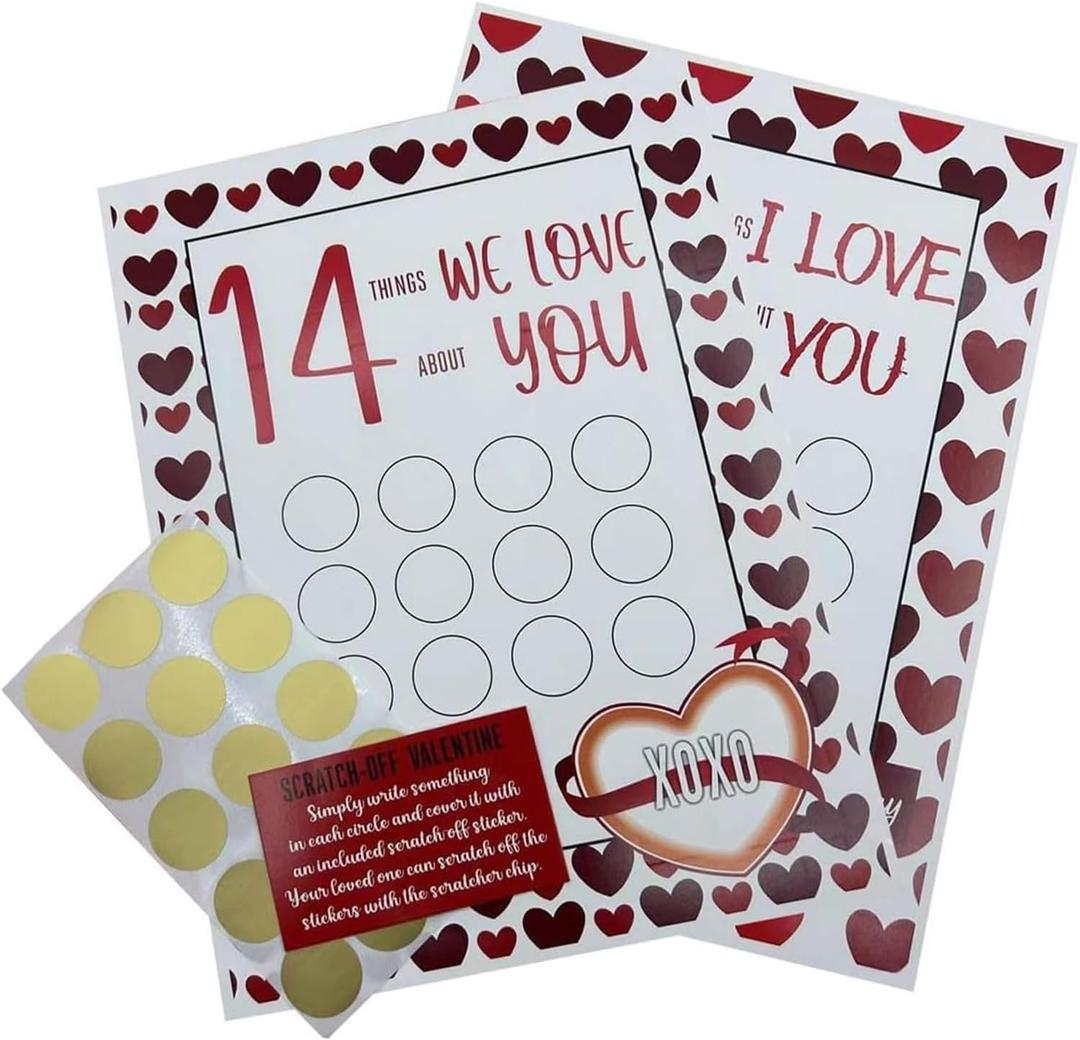 5 x Noxozoqm 14 Things I Love About You Scratch Off Cards, Valentine's Day Greeting Cards, 2Pcs