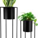 TRIROCKS Set of 2 Planters with Stand Large Metal Planter for Indoor Plants 28 &18" H Plant Pots for Living Room Corner Kitchen Office Garden Balcony Patio Decor(Black)