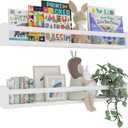 Heimlove Nursery Floating Shelves, Solid Wood Nursery Book Shelves for Wall, 32 inch Bookshelf for Kids, Wall Mounted Shelves for Books,Toys and Decor Storage, Set of 2 (White)