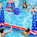 HOLYFUN Inflatable Pool Volleyball Floating Net Set Basketball Hoop with USA Flag Pattern, Summer Pool Water Games for Kids, Teens, Adults and Family