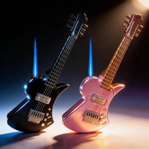 Guitar Shaped Torch Lighter, Novelty Butane Windproof Lighters with Adjustable Flame, Cool, Inflatable Men's Gift (NO PREFILLED)