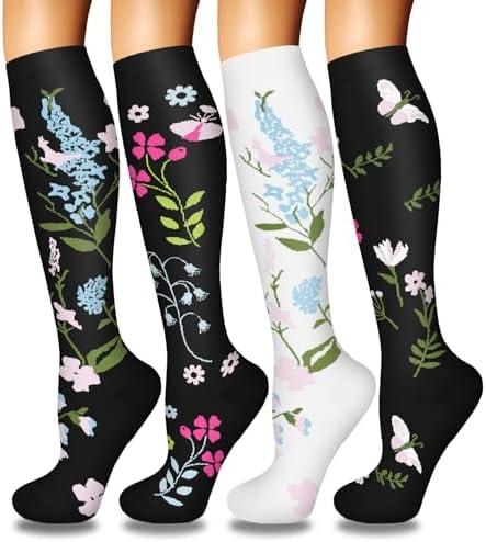 Iseasoo 4 Pairs Compression Socks for Women Circulation-Best Support for Nurses, Running, Athletic, Travel, L-XL