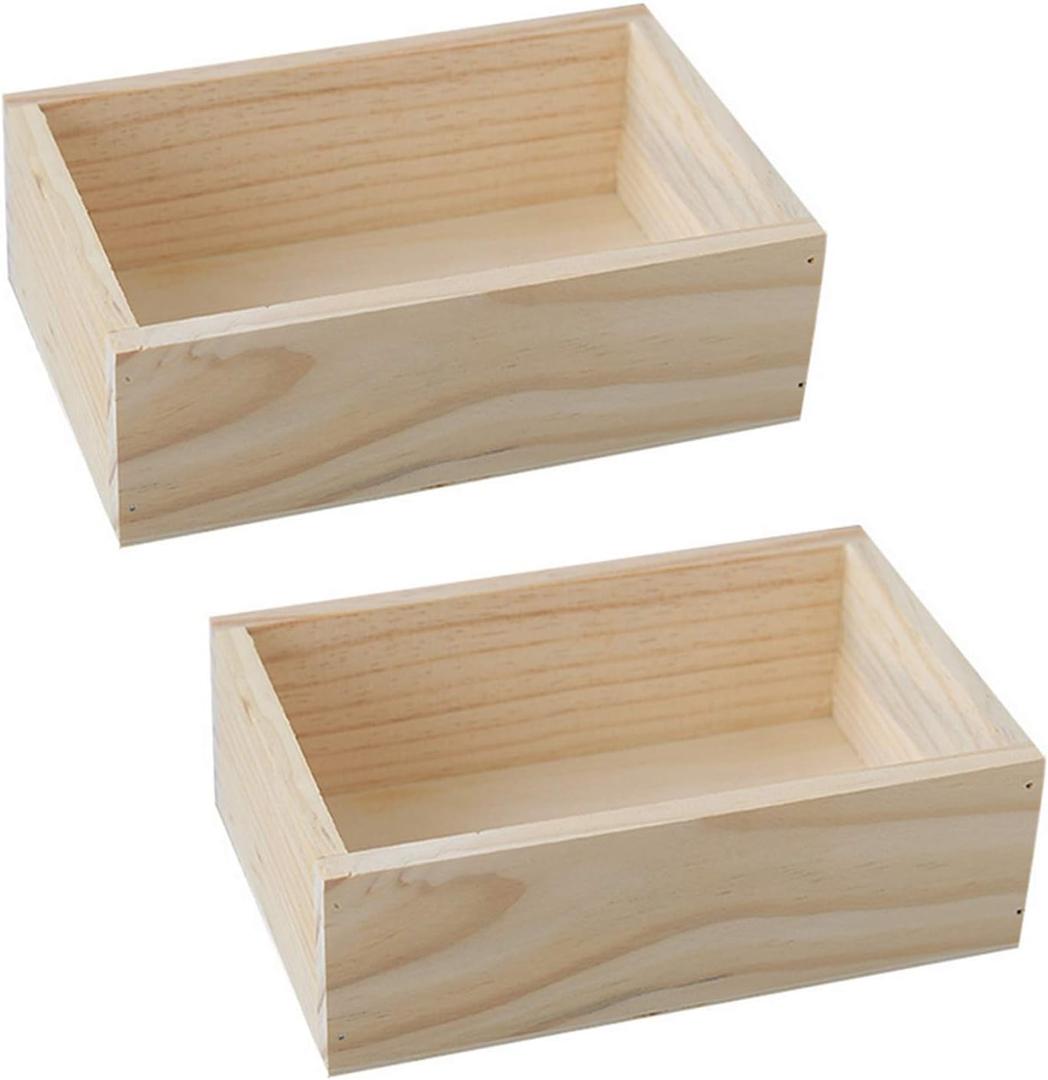 2 Pcs 7.5"  5"  2.4" Natural Wooden Succulent Planter Plant Container Box Window Boxes Rectangular Flower Pot Storage Box for Indoor Outdoor Home Venue Decor