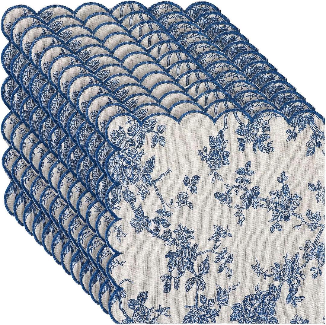 Christmas Cloth Napkins, 24 Pcs, Navy Blue Floral, 9.8" x 9.8"