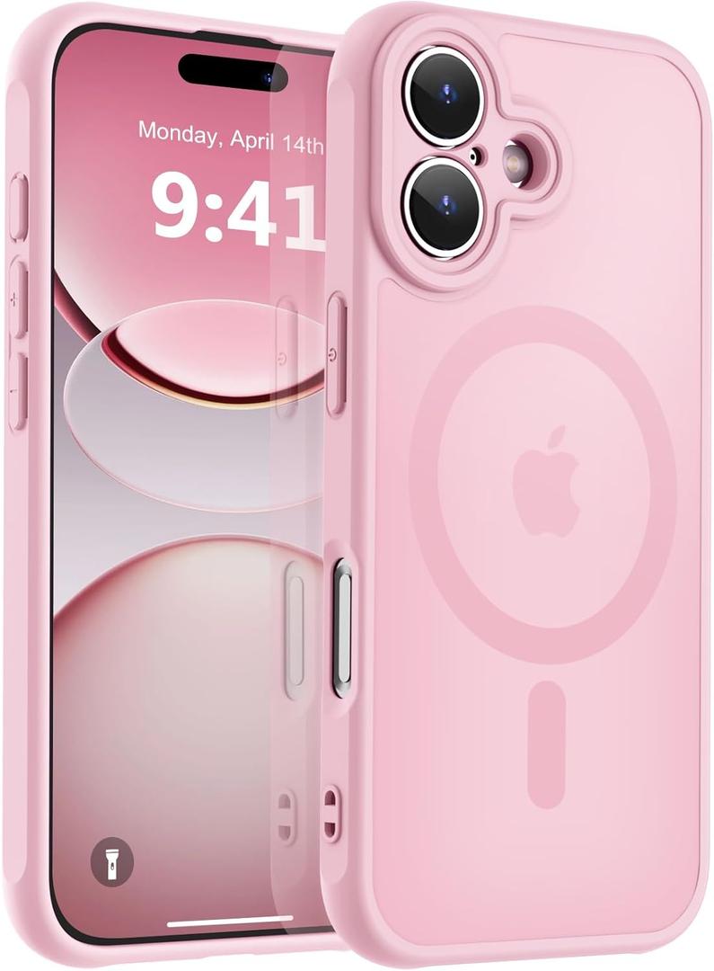 MOCCA Magnetic for iPhone 17 Case, (Compatible with Magsafe) (16FT Military Grade Protection) Full Camera Protection Anti-Fingerprint Slim Translucent Matte Phone Cover 6.3",Pink
