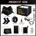 15 Pcs Dad Party Gift Set for Men Birthday Basket Gifts Hip Flasks Bottle Opener Shot Glass Wallet Belt Bracelet Socks Keychain Pen Journal Gift Box for Dad Anniversary Birthday