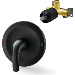 LIWEIKE Matte Black Shower Handle Valve Single Function Shower Valve Handle Wall Mount Brass Shower Mixer Valve Kit Bathroom with Male Tread Rough-in Brass