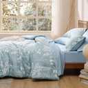 Bedsure Sky Blue King Comforter Set - 7 Pieces Floral Bedding Sets, King Bed in a Bag with Reversible Botanical Flowers Comforter, Sheets, Pillowcases & Shams