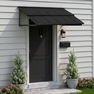 Patio Awning, Door Awning with Galvanized Steel, Patio Canopy, 52.75" x 31" for Door and Window, Fixed Metal Awning with Bracket, Outdoor Awning, Black