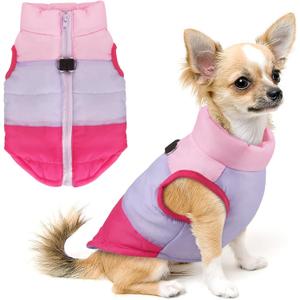 Idepet Dog Winter Coat with Leash Pet Cat Anchor Color Patchwork Padded Puppy Vest Jacket Teddy Chihuahua Costumes Pug Cloth XS S M L (Large (Pack of 1), Rose Red)