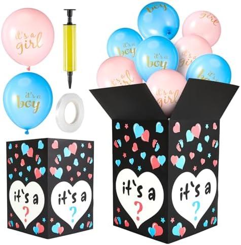 Ireer Gender Reveal Balloon Box with 16 Latex Baby Balloon Release Box Funny Ideas for Gender Reveal Party Decorations Supplies(Boy or Girl)