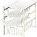 Simple Houseware 3-Tier Stackable Sliding Basket Storage Organizer Drawer for Bathroom and Kitchen, White