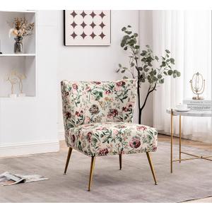 Container Furniture Direct Thia Armless Accent Chair for Living Room, Elegant Seat with Nailhead Trim, Gold Metal Legs and Comfortable Curved Back, 28" D x 25" W x 29.5" H, 03 Floral Print