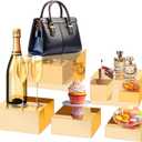 MACIFECI Acrylic Display Risers Acrylic Box Nesting Display Risers Food Risers for Party Gold Cube Boxes Display Stands, Set of 5