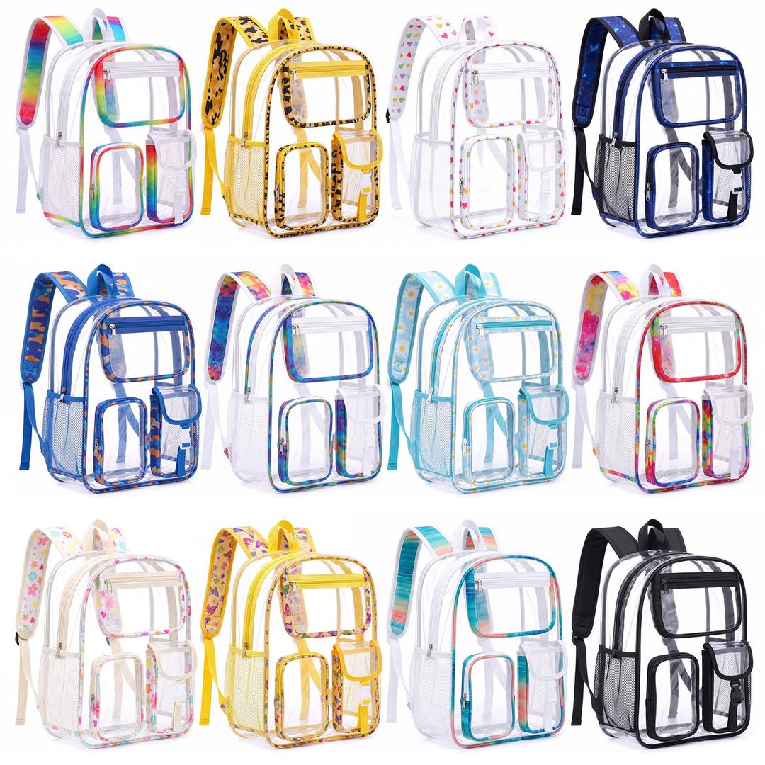 Amylove 12 Pcs 17 Inch Clear Backpacks Bulk for School, Fresh Print