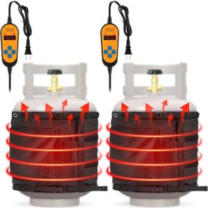 2 Pack Propane Tank Heater Blanket Gas LP Cylinder Tank Heater with Thermostat Controller Adjustment 41-122 F and Timer Function, Propane Buckets Warmer Blanket Fit for 5-40LB Tanks (Black)