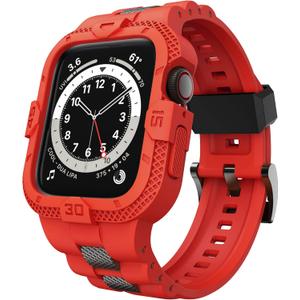 Bands Compatible for Apple Watch Band 46mm 45mm 44mm 42mm, Men Sport Rugged Band with Protective Case for Watch Series 11 10 9 8 7/ SE 3/2/1/ Series 6 5 4 3 (Red)