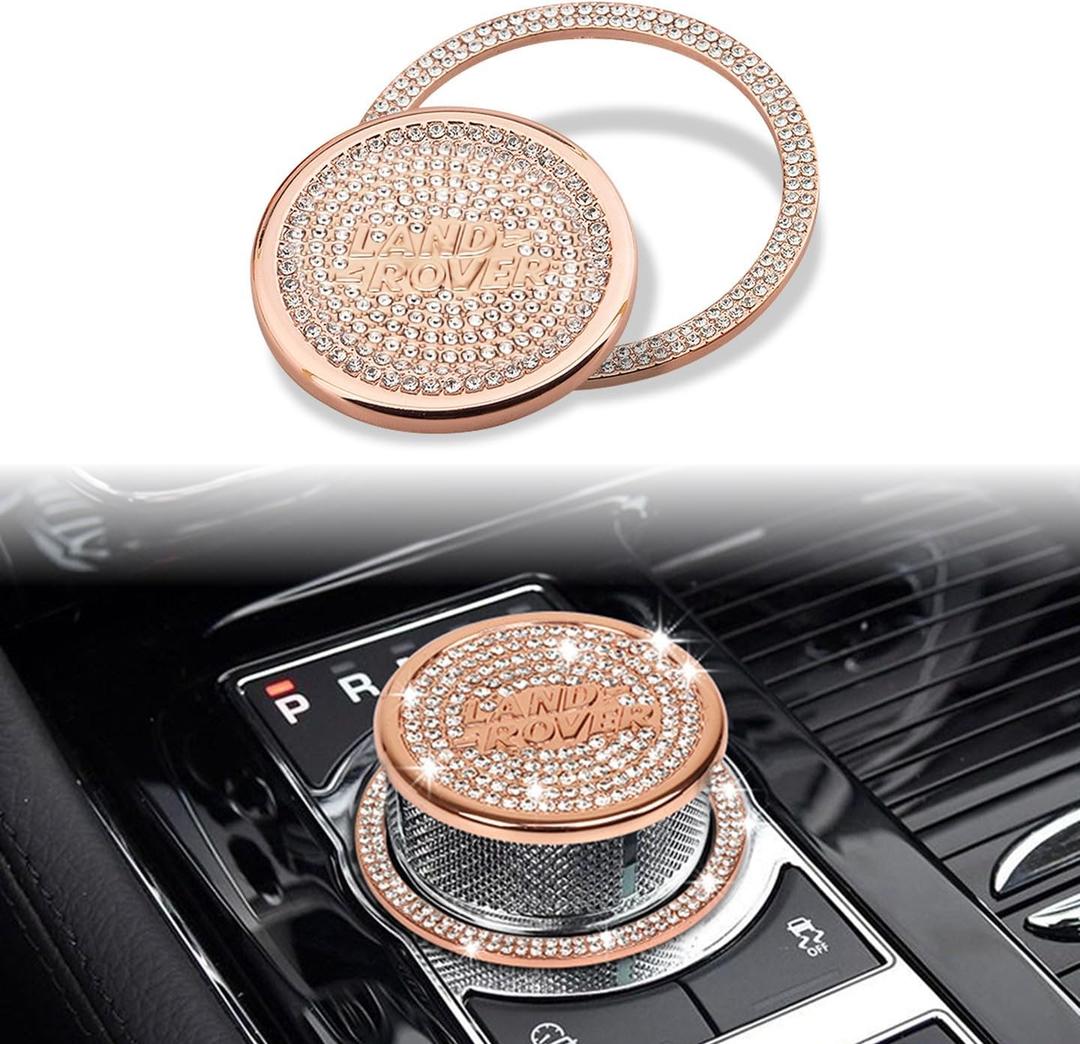 Gear Shift Knob Cover Modification Bling Crystal Shiny Diamond Decal Compatible with Discover Range R0ver Accessories(LR Gold)