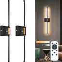 Wall Sconces Set of 2 Battery Operated, 8000mAh USB Rechargeable Wall Sconce with Remote Control, 360Rotate Dimmable 3000K-6000K LED Dimmable Picture Lamp for Living Room, Bedroom, Hallway (32inch) (Black Gold)