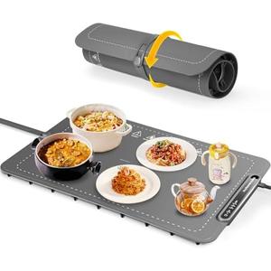 Food Warming Mat, Full Surface Heating Silicone Electric Warming Tray with 3 Level Temperature Settings, Auto Shut-Off, Foldable Roll Up Food Warmer for Parties Buffets, Gatherings
