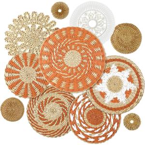 Tatuo 11 Pcs Boho Wall Basket Decor Decorative Bulrush Woven Basket Wall Decor Art Round Farmhouse Hanging Baskets for Kitchen Rustic Home Summer Decorations, Multi Sizes(Delicate)