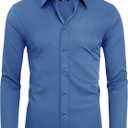 Alimens & Gentle Slim Fit Mens Dress Shirts Long Sleeve Dress Shirts for Men Stain Sheild Button Down Shirt Men Big (Large, Blue Mood)