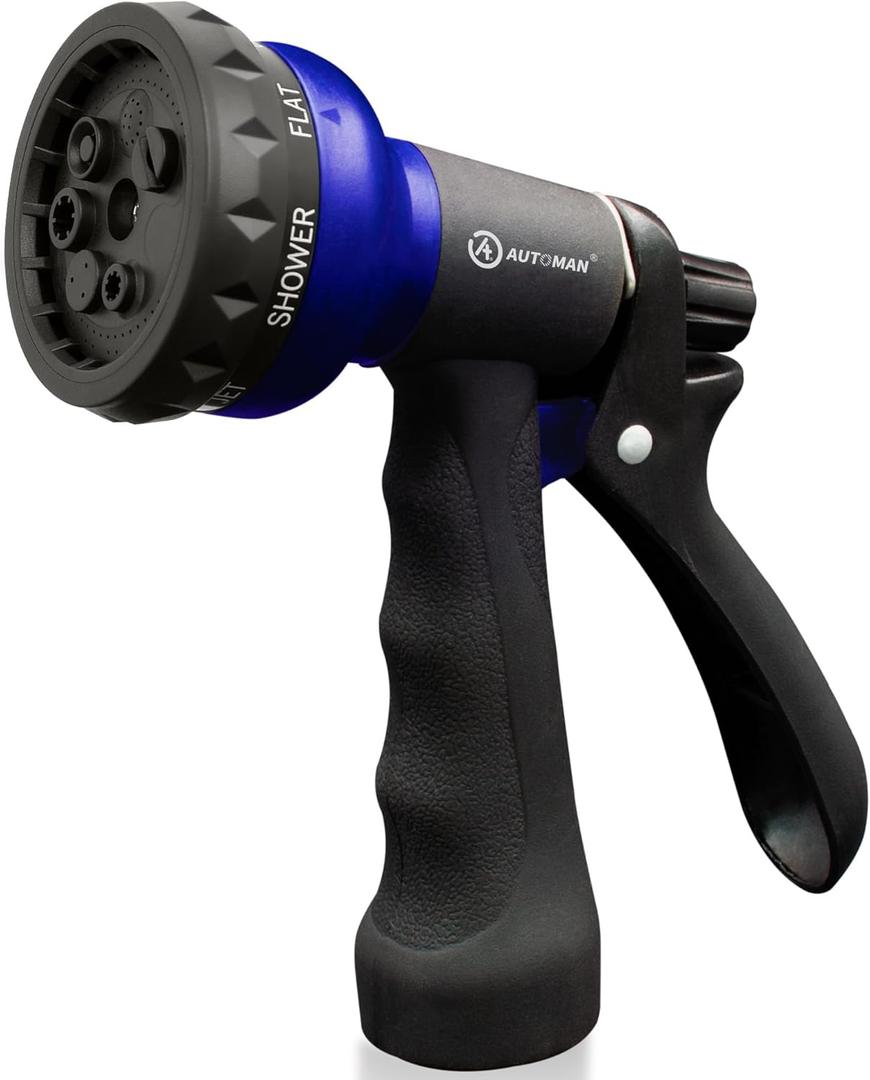 AUTOMAN Garden Hose Nozzle, Water Sprayer Nozzle with 7 Adjustable Watering Patterns, Slip Resistant Nozzle for Plants, Lawn, Washing Cars, Window Cleaning, Showering Pets & Outdoor Fun