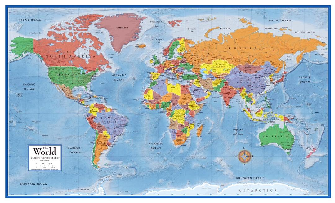 Swiftmaps World Premier Wall Map Poster Mural 24h x 36w Paper Folded