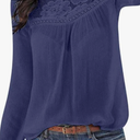 VOWUA Women's Lace Long Sleeve Shirts Crewneck Loose Fit Coton Tops Spring Summer Casual Tunic Blouse, Blue, M