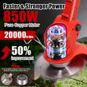 21V Cordless Weed Wacker,Electric Grass Trimmer with 2.0Ah Battery & Wheels | 3-in-1 Brush Cutter, Lawn Edger & Mower with 4 Types of Blades for Yard, Garden, Sidewalk & Driveway