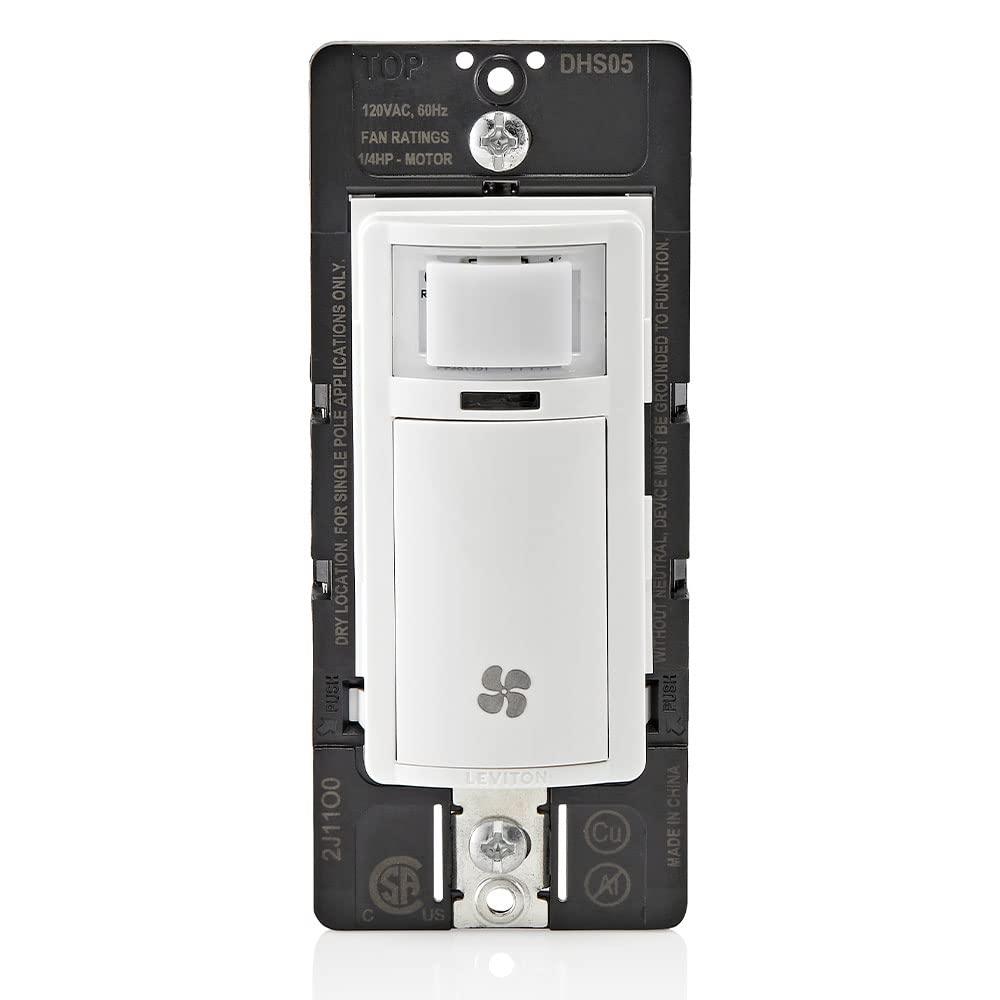 Leviton Humidity Sensor Switch for Bathroom Exhaust Fan, Automate Ventilation, Air Circulation, Moisture Control, HP, Single Pole, DHS05-1LW, White