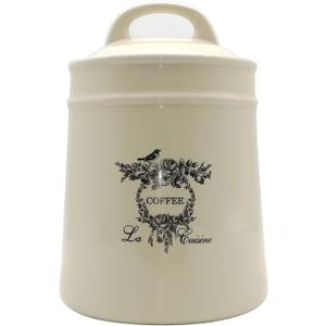 Ceramic Coffee Canister Jars, Airtight Coffee Storage Container with Handle Lid, Ceramic Food Storage Jars for Coffee Beans, Vacuum Sealed Vintage Kitchen Canisters Large,8.5 inches (Beige)