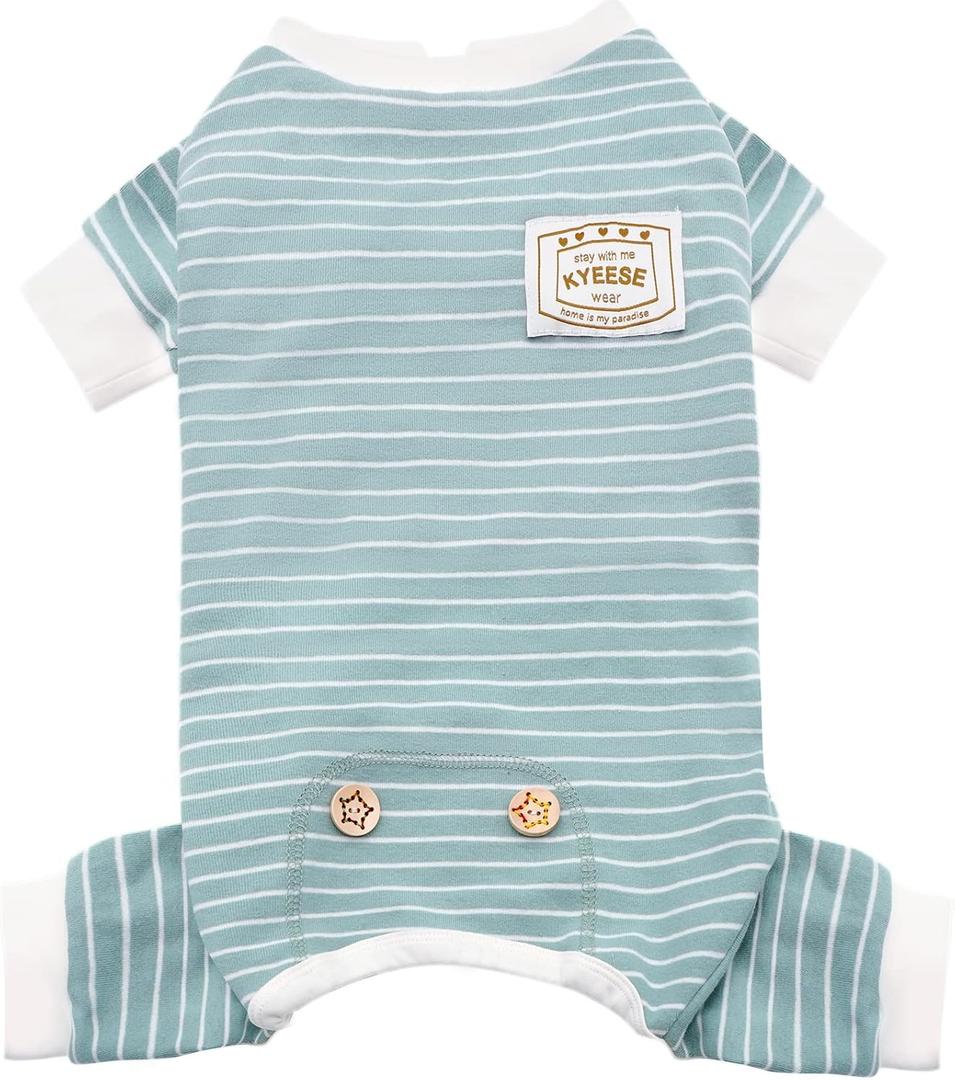 KYEESE Dog Pajamas Stretchable 4 Legs Doggie Jammies Striped Dog PJS Jumpsuit Lightweight Onesie Puppy Pajamas Soft Breathable Cozy Pet Outfit PJS Comfortable Sleepwear, Green Striped, X-Small