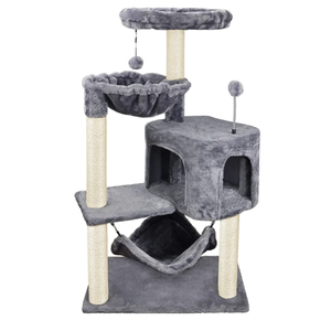 Cat Tree with Cat Condo and Big Hammock, Grey