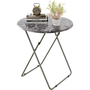 Round Folding TV Tray/TV Trays Dinner Snack Trays Table,Portable Foldable Table Small Sofa Bedside Tables with Light Weight, 17.5 x 17.5 x 26 in(Black Marble) (1pc)