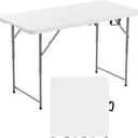 VEVOR Folding Table, Heavy Duty Portable Fold-in-Half Utility Table, Indoor Outdoor Plastic Rectangle Table with Built in Handle, for Party, Dining, Wedding, Events, Picnic, Camping, 4 ft, White