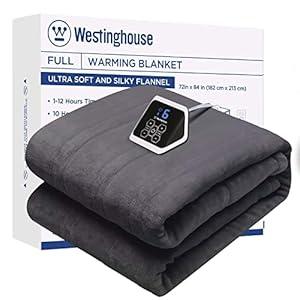 Westinghouse Heated Blanket Full Size, Electric Heating Blanket with 10 Heating Levels, 12 Hours Auto Off, Fast Heating Warming Blanket, Machine Washable(Full, 72x84 Inches, Charcoal)