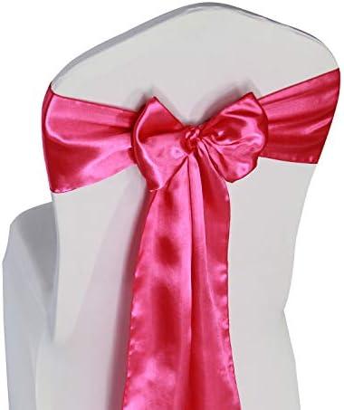 WELMATCH Hot Pink Satin Chair Sashes Ties - 50 pcs Wedding Banquet Party Event Decoration Chair Bows (Hot Pink, 50, 6.5"x108")