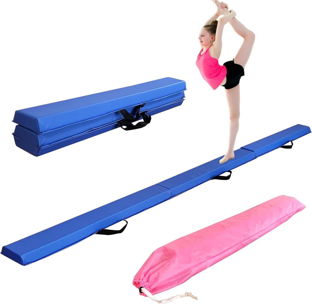 MARFULA 6 FT / 8 FT / 9 FT / 10 FT Folding Gymnastic Balance Beam for Kids with Carry Bag for Home and Club Use (Blue)