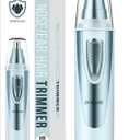 Ear and Nose Hair Trimmer Clipper - 2025 Professional Painless Eyebrow & Facial Hair Trimmer for Men Women, Battery-Operated Trimmer with IPX7 Waterproof, Dual Edge Blades for Easy Cleansing Blue