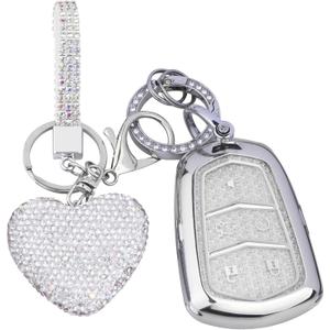 for Cadillac key fob cover with Diamond Heart Keychain