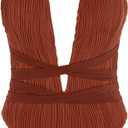 ZAFUL Women Plunging One Piece Swimsuit Backless Cross Tie High Cut Thong One-Piece Bathing Suit (Medium, 3-caramel)