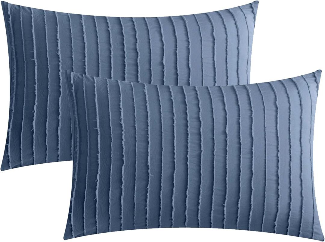 JELLYMONI Pillowcases King Size Blue 2 Pack Boho Striped Bed Pillow Covers 20x36in Microfiber Envelope Pillow Shams Tufted Bohemian Textured (Pillows are not Included)