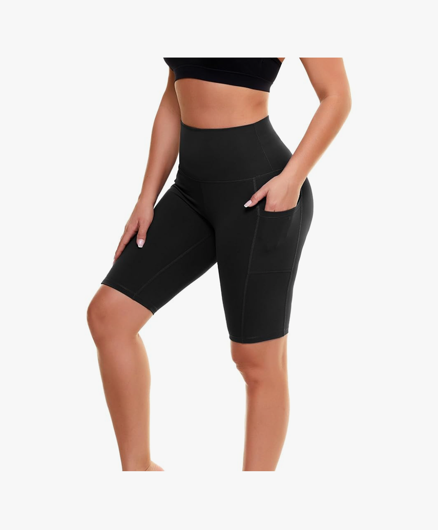 Biker Shorts for Women with Pockets - 8"/5"/3" Booty High Waisted Black Spandex Volleyball Short for Workout Yoga 2XL/3XL