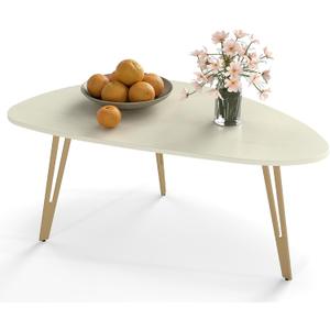 Manora Modern Simple White Wood Oval Coffee Table with Gold Legs, Minimalist Tea Table for Living Room, Office, Apartment or Small Space (White & Gold), Standard