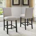 Biony Tan Fabric Counter Height Stools with Nailhead Trim, Set of 2