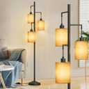 CNXIN 3 Lights Boho Floor Lamps with ON/Off Foot Switch Tree Standing Lamp with Hanging Lampshades Farmhouse Floor Lamp Tall Pole Lamp for Living Room Bedroom Office, 3 PCS 6W Bulbs Included